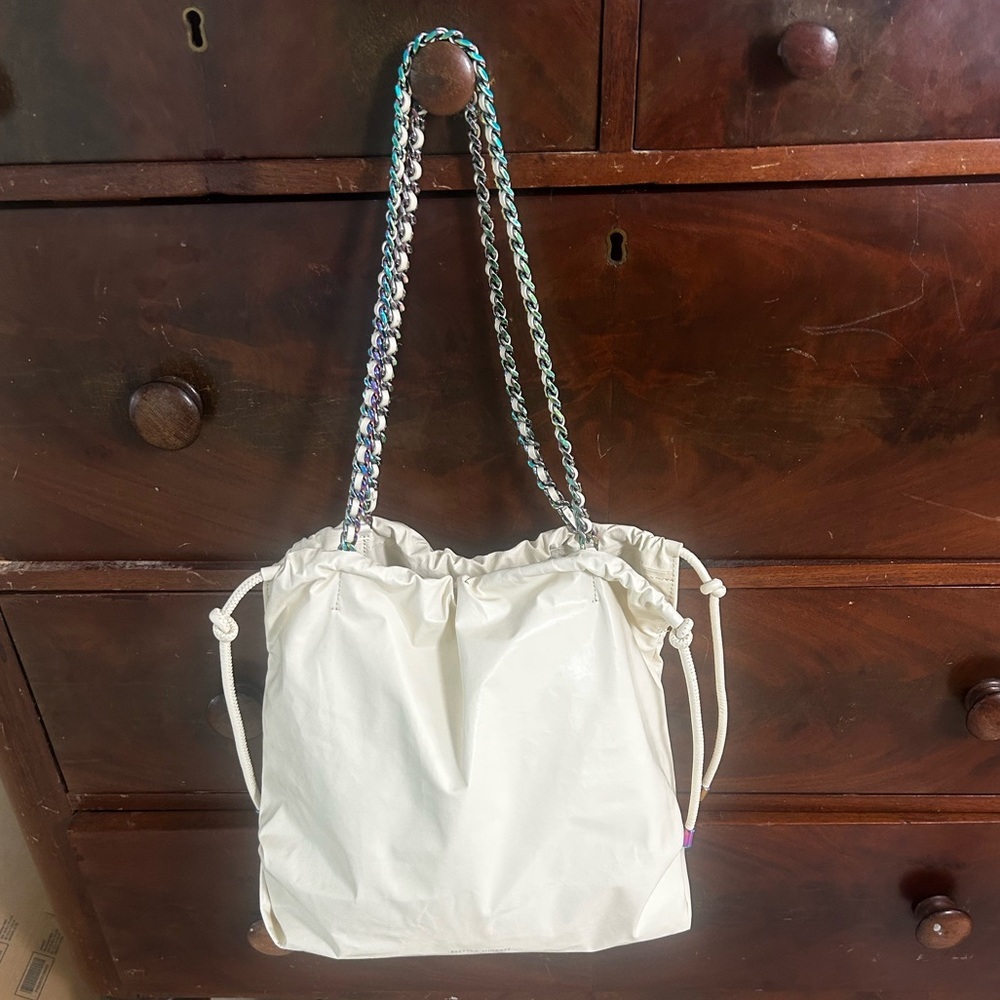 Rebecca Minkoff Zero Gravity Chantilly Leather Metallic Chain Shoulder Tote Bag - Picture 12 of 15